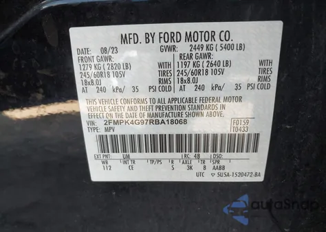 2024 Ford Edge Se из США, поврежденный, VIN 2FMPK4G97RBA18068
